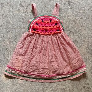 Mini Boden watermelon pinafore dress 5/6